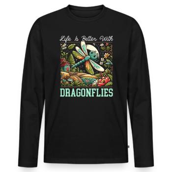 Cottagecore Esthétique Libellule Amante Gobelin - T-shirt manches longues Premium bio Homme - noir - Devant - Nico (187cm)