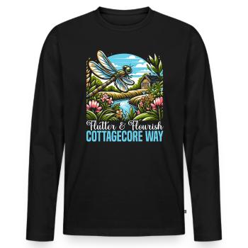 Cottagecore Esthétique Libellule Amante Gobelin - T-shirt manches longues Premium bio Homme - noir - Devant - Nico (187cm)