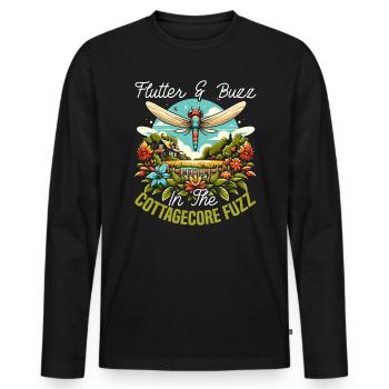Cottagecore Esthétique Libellule Amante Gobelin - T-shirt manches longues Premium bio Homme - noir - Devant - Nico (187cm)