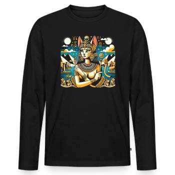 Bastet Ägyptische Göttin Ägypten Pyramide Ägypten - Männer Premium Bio Langarmshirt - Schwarz - Vorne - Nico (187cm)