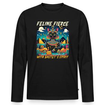 Bastet Ägyptische Göttin Ägypten Pyramide Ägypten - Männer Premium Bio Langarmshirt - Schwarz - Vorne - Nico (187cm)
