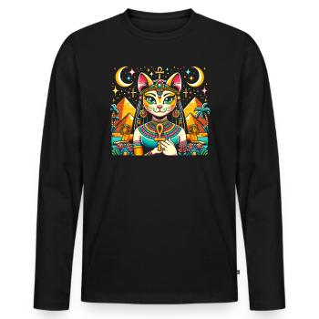 Bastet Ägyptische Göttin Ägypten Pyramide Ägypten - Männer Premium Bio Langarmshirt - Schwarz - Vorne - Nico (187cm)