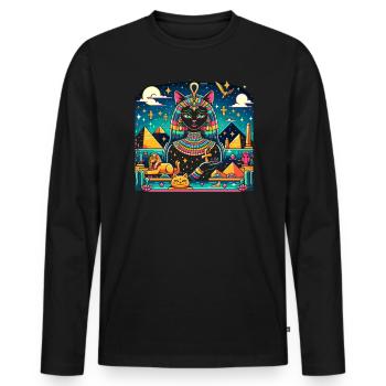 Bastet Ägyptische Göttin Ägypten Pyramide Ägypten - Männer Premium Bio Langarmshirt - Schwarz - Vorne - Nico (187cm)