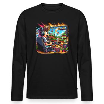 Speedrunning Joueur de jeux vidéo Gamer Gaming - T-shirt manches longues Premium bio Homme - noir - Devant - Nico (187cm)