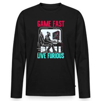 Speedrunning Joueur de jeux vidéo Gamer Gaming - T-shirt manches longues Premium bio Homme - noir - Devant - Nico (187cm)