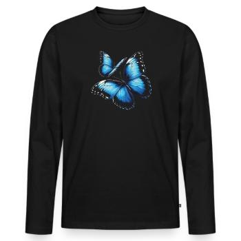 Butterfly Lover Insect Bug Blue Morpho Butterfly - Men's Premium Organic Long Sleeve Shirt - black - Front - Nico (187cm)