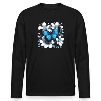 Butterfly Lover Insect Bug Blue Morpho Butterfly - Men's Premium Organic Long Sleeve Shirt - black - Front - Nico (187cm)