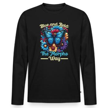 Butterfly Lover Insect Bug Blue Morpho Butterfly - Men's Premium Organic Long Sleeve Shirt - black - Front - Nico (187cm)