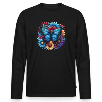 Butterfly Lover Insect Bug Blue Morpho Butterfly - Men's Premium Organic Long Sleeve Shirt - black - Front - Nico (187cm)