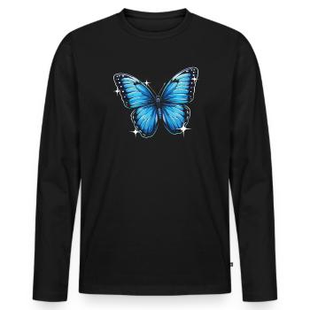 Butterfly Lover Insect Bug Blue Morpho Butterfly - Men's Premium Organic Long Sleeve Shirt - black - Front - Nico (187cm)