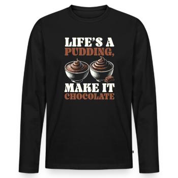 Chocolate Pudding Sweet Dessert Food Lover Foodie - Men's Premium Organic Long Sleeve Shirt - black - Front - Nico (187cm)