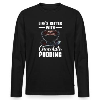Chocolate Pudding Sweet Dessert Food Lover Foodie - Men's Premium Organic Long Sleeve Shirt - black - Front - Nico (187cm)