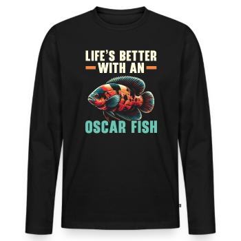 Oscar Fish Lover Freshwater Fishkeeping Aquarium - Men's Premium Organic Long Sleeve Shirt - black - Front - Nico (187cm)