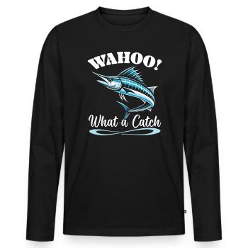 Wahoo Fish Catcher Fisher Pêcheur Pêche - T-shirt manches longues Premium bio Homme - noir - Devant - Nico (187cm)