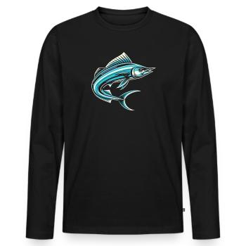 Wahoo Fish Catcher Fisher Pêcheur Pêche - T-shirt manches longues Premium bio Homme - noir - Devant - Nico (187cm)
