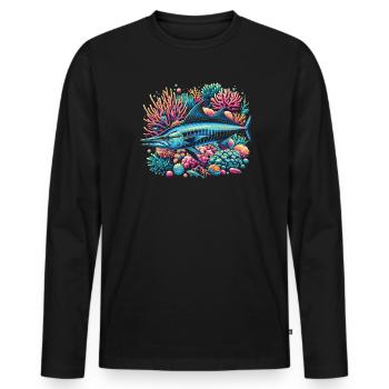 Wahoo Fish Catcher Fisher Pêcheur Pêche - T-shirt manches longues Premium bio Homme - noir - Devant - Nico (187cm)