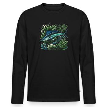 Wahoo Fish Catcher Fisher Pêcheur Pêche - T-shirt manches longues Premium bio Homme - noir - Devant - Nico (187cm)