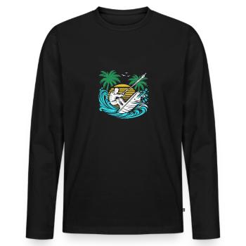 Surfer avec une planche de kitesurf - T-shirt manches longues Premium bio Homme - noir - Devant - Nico (187cm)