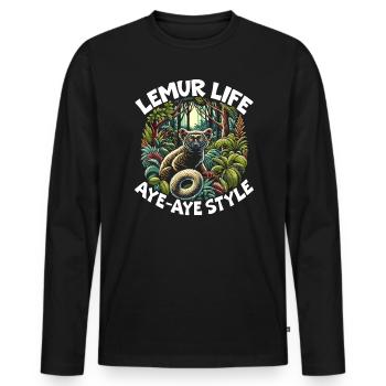 Aye Aye Gesicht Aye-aye Nachtaktives Lemurentier - Männer Premium Bio Langarmshirt - Schwarz - Vorne - Nico (187cm)