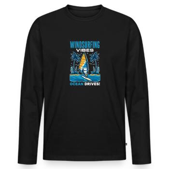 Planche à voile sur la mer - T-shirt manches longues Premium bio Homme - noir - Devant - Nico (187cm)