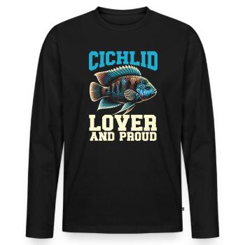 Cichlid Fish Lover Aquarium d’aquariophilie d’eau douce - T-shirt manches longues Premium bio Homme - noir - Devant - Nico (187cm)