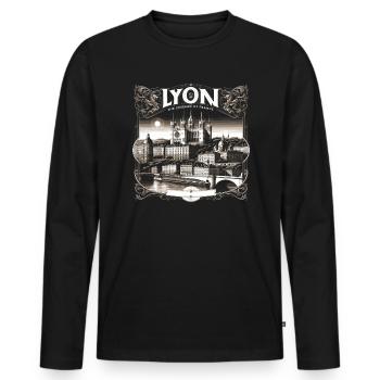 Lyon France Voyage Vacances Touriste J’aime Lyon - T-shirt manches longues Premium bio Homme - noir - Devant - Nico (187cm)