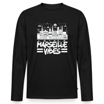Marseille France Voyage Vacances J’aime Marseille - T-shirt manches longues Premium bio Homme - noir - Devant - Nico (187cm)