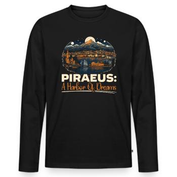 Piraeus Greece Travel Vacation Europe Greek Flag - Men's Premium Organic Long Sleeve Shirt - black - Front - Nico (187cm)