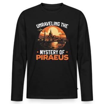 Piraeus Greece Travel Vacation Europe Greek Flag - Men's Premium Organic Long Sleeve Shirt - black - Front - Nico (187cm)