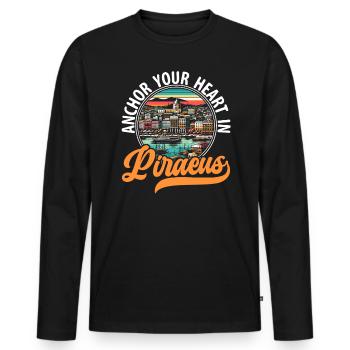 Piraeus Greece Travel Vacation Europe Greek Flag - Men's Premium Organic Long Sleeve Shirt - black - Front - Nico (187cm)