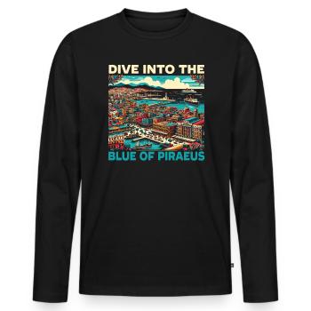 Piraeus Greece Travel Vacation Europe Greek Flag - Men's Premium Organic Long Sleeve Shirt - black - Front - Nico (187cm)