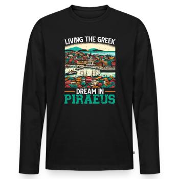Piraeus Greece Travel Vacation Europe Greek Flag - Men's Premium Organic Long Sleeve Shirt - black - Front - Nico (187cm)