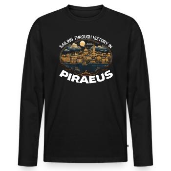Piraeus Greece Travel Vacation Europe Greek Flag - Men's Premium Organic Long Sleeve Shirt - black - Front - Nico (187cm)