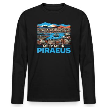 Piraeus Greece Travel Vacation Europe Greek Flag - Men's Premium Organic Long Sleeve Shirt - black - Front - Nico (187cm)