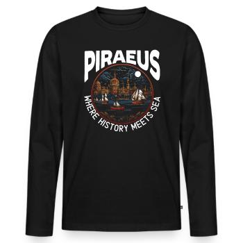 Piraeus Greece Travel Vacation Europe Greek Flag - Men's Premium Organic Long Sleeve Shirt - black - Front - Nico (187cm)