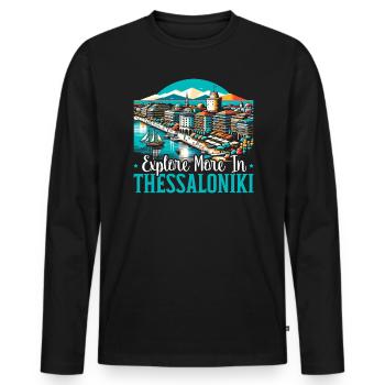Thessalonique Grèce Voyage Vacances Europe Grec - T-shirt manches longues Premium bio Homme - noir - Devant - Nico (187cm)