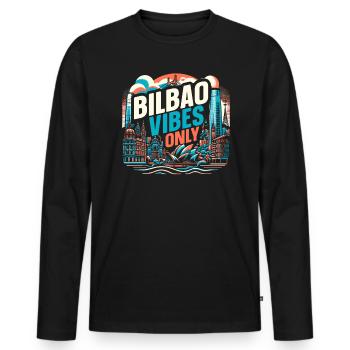 Bilbao Spain Travel Vacation I Love Bilbao Skyline - Men's Premium Organic Long Sleeve Shirt - black - Front - Nico (187cm)