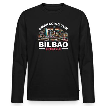 Bilbao Spain Travel Vacation I Love Bilbao Skyline - Men's Premium Organic Long Sleeve Shirt - black - Front - Nico (187cm)