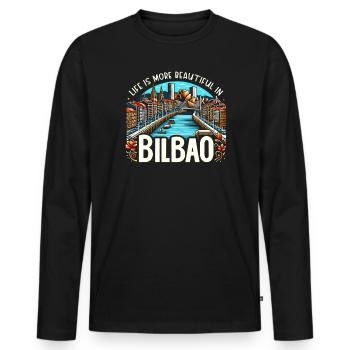 Bilbao Spanien Reiseurlaub Ich liebe die Skyline von Bilbao - Männer Premium Bio Langarmshirt - Schwarz - Vorne - Nico (187cm)