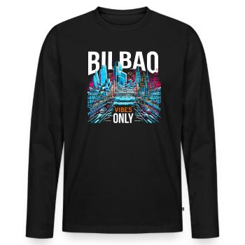 Bilbao Spain Travel Vacation I Love Bilbao Skyline - Men's Premium Organic Long Sleeve Shirt - black - Front - Nico (187cm)