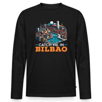 Bilbao Spain Travel Vacation I Love Bilbao Skyline - Men's Premium Organic Long Sleeve Shirt - black - Front - Nico (187cm)