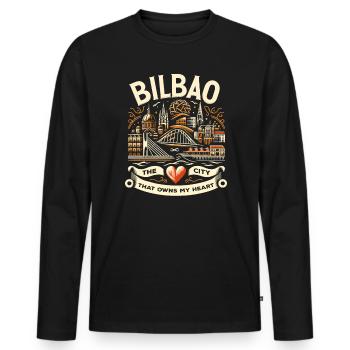 Bilbao Spanien Reiseurlaub Ich liebe die Skyline von Bilbao - Männer Premium Bio Langarmshirt - Schwarz - Vorne - Nico (187cm)