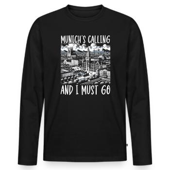Munich Germany Travel Vacation I Love Munich - Men's Premium Organic Long Sleeve Shirt - black - Front - Nico (187cm)