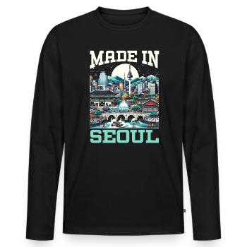 Séoul Corée du Sud Pays Voyage Vacances Coréen - T-shirt manches longues Premium bio Homme - noir - Devant - Nico (187cm)