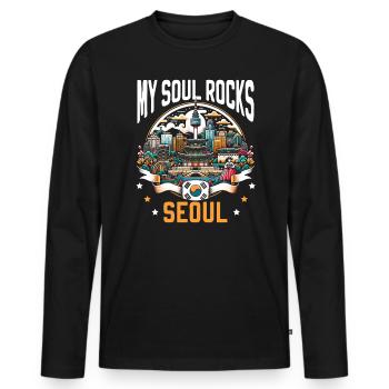 Séoul Corée du Sud Voyage à la campagne Vacances Coréen - T-shirt manches longues Premium bio Homme - noir - Devant - Nico (187cm)