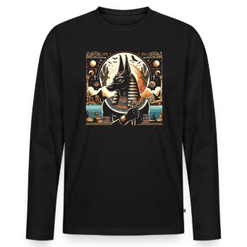 Anubis Mythologie égyptienne Pyramide Égypte ancienne - T-shirt manches longues Premium bio Homme - noir - Devant - Nico (187cm)