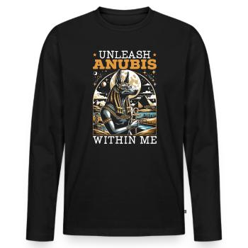 Anubis Mythologie égyptienne Pyramide Égypte ancienne - T-shirt manches longues Premium bio Homme - noir - Devant - Nico (187cm)
