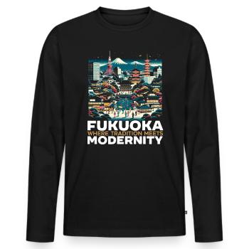 Fukuoka Japan Country Travel Vacation Japanese - Men's Premium Organic Long Sleeve Shirt - black - Front - Nico (187cm)