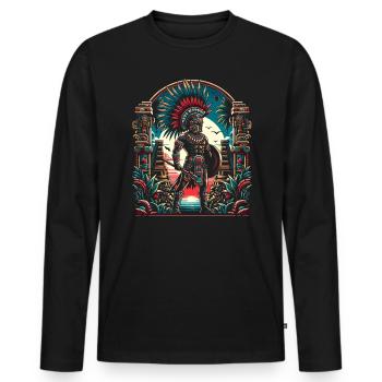 Guerrier aztèque Civilisation aztèque mexicaine indigène - T-shirt manches longues Premium bio Homme - noir - Devant - Nico (187cm)