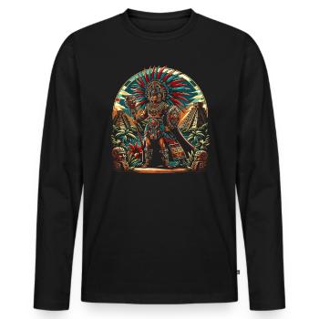 Aztekischer Krieger Mexikanische Azteken-Zivilisation - Männer Premium Bio Langarmshirt - Schwarz - Vorne - Nico (187cm)